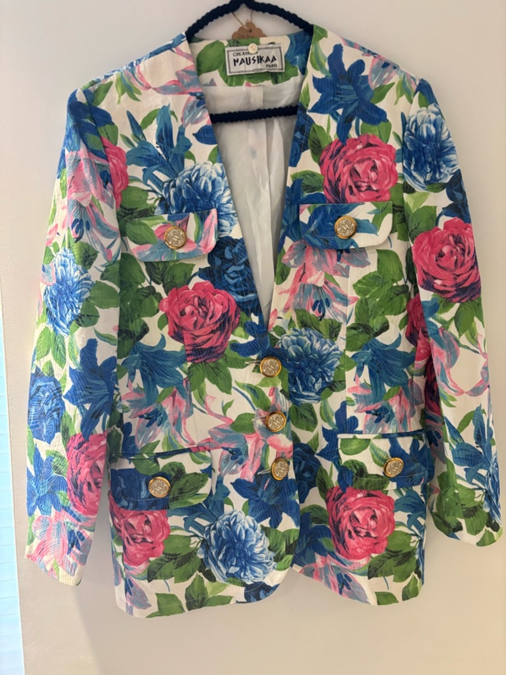 Vintage Floral Blazer - White with Pink, Blue & Green